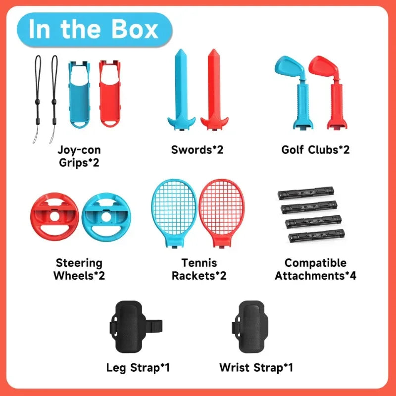 Paquete familiar 10 en 1 con raquetas de tenis, espadas ajustables para palos de Golf para Nintendo Switch2 para Switch 2, paquete de accesorios deportivos