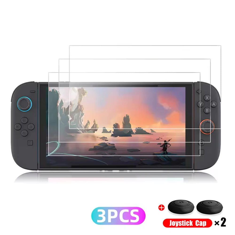 Protector de pantalla de vidrio templado para Switch Nintendo 2, con tapa de Joystick, accesorios, Protector para Switch Nintendo 2