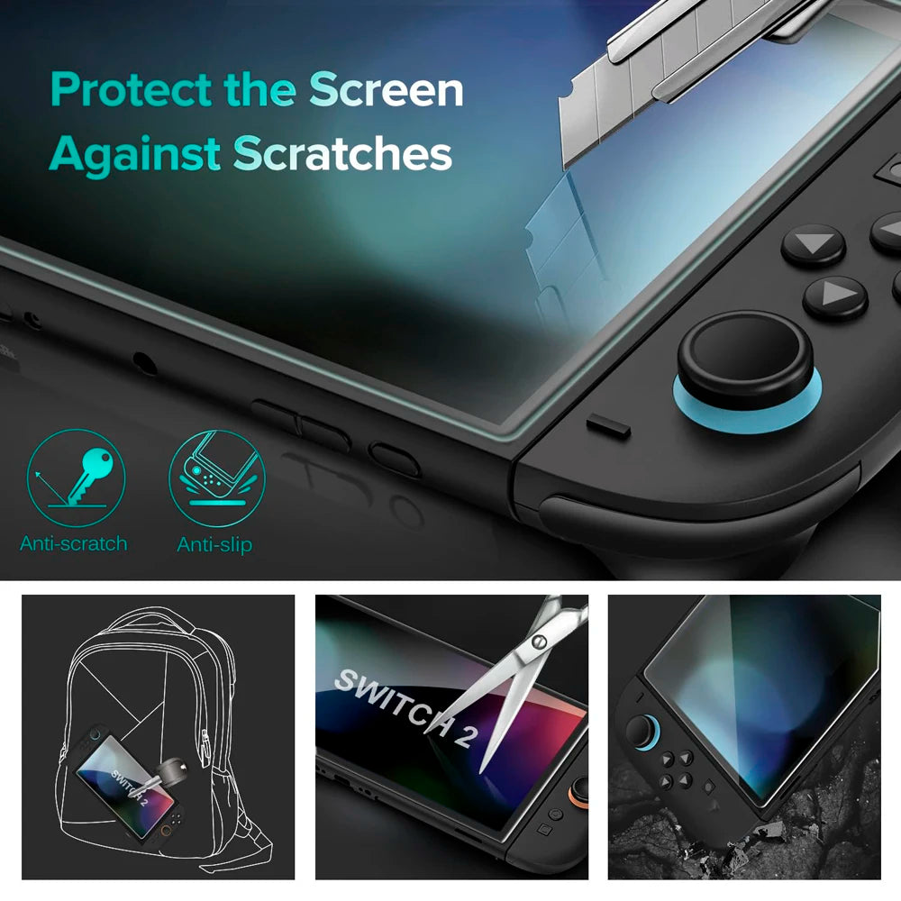 Protector de pantalla de vidrio templado para Switch Nintendo 2, con tapa de Joystick, accesorios, Protector para Switch Nintendo 2