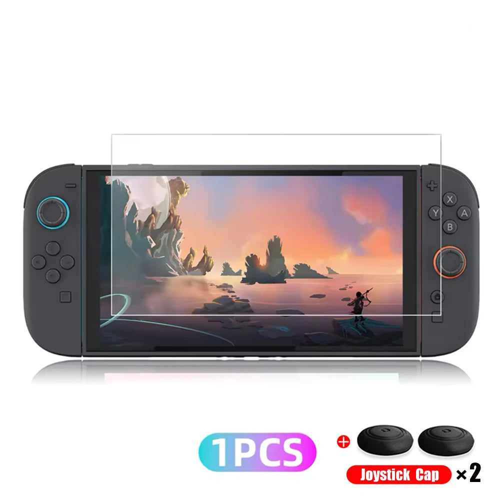 Protector de pantalla de vidrio templado para Switch Nintendo 2, con tapa de Joystick, accesorios, Protector para Switch Nintendo 2