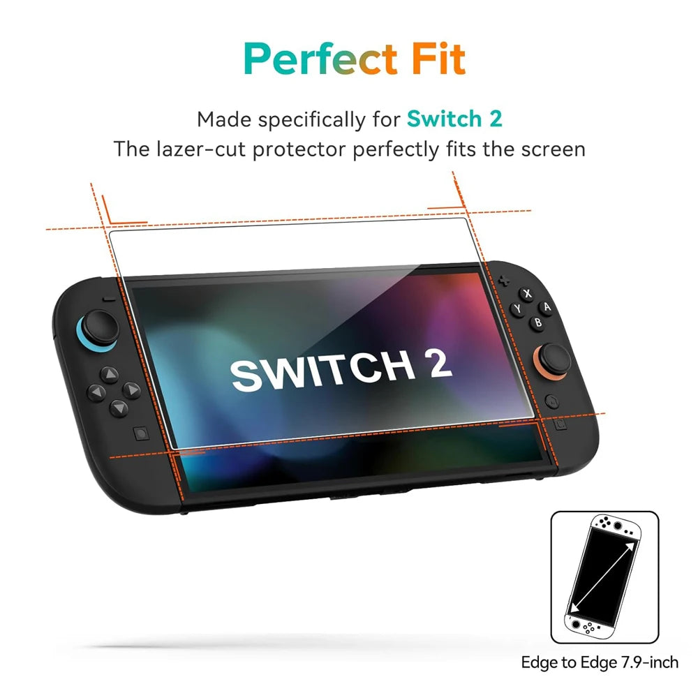 Protector de pantalla de vidrio templado para Switch Nintendo 2, con tapa de Joystick, accesorios, Protector para Switch Nintendo 2