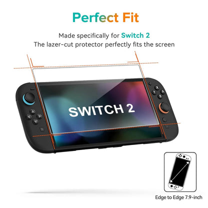 Protector de pantalla de vidrio templado para Switch Nintendo 2, con tapa de Joystick, accesorios, Protector para Switch Nintendo 2