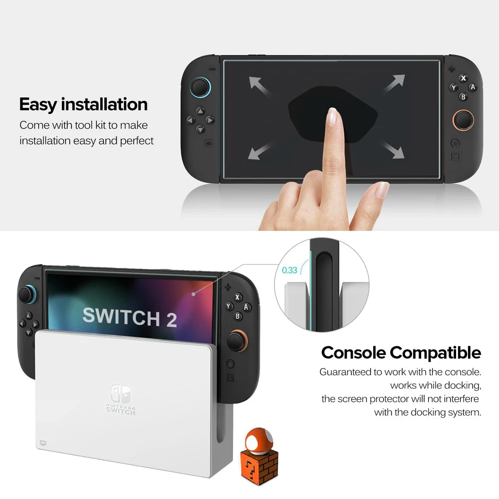 Protector de pantalla de vidrio templado para Switch Nintendo 2, con tapa de Joystick, accesorios, Protector para Switch Nintendo 2